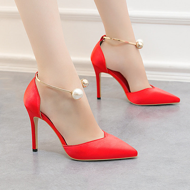 Women's satin hollow pointed high heels